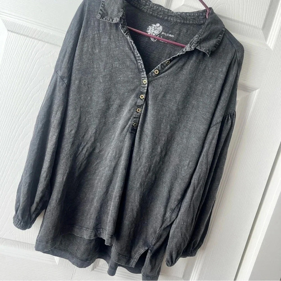 Anthropologie Pilcro Buttoned Balloon Sleeve Blouse Size Med Washed Black - Picture 2 of 5